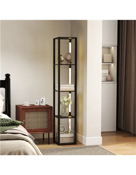 HOMCOM LED Floor Lamp with Shelves, Modern Dimmable Standing Lamp with 3 Brightness Levels and Foot Switch for Living Room, Bedr