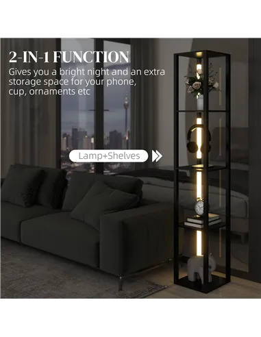 HOMCOM LED Floor Lamp with Shelves, Modern Dimmable Standing Lamp with 3 Brightness Levels and Foot Switch for Living Room, Bedr