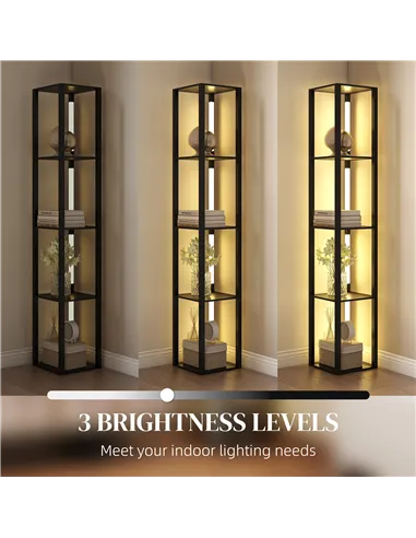 HOMCOM LED Floor Lamp with Shelves, Modern Dimmable Standing Lamp with 3 Brightness Levels and Foot Switch for Living Room, Bedr