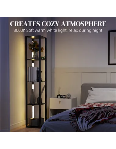 HOMCOM LED Floor Lamp with Shelves, Modern Dimmable Standing Lamp with 3 Brightness Levels and Foot Switch for Living Room, Bedr