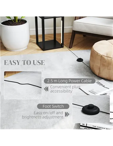 HOMCOM LED Floor Lamp with Shelves, Modern Dimmable Standing Lamp with 3 Brightness Levels and Foot Switch for Living Room, Bedr