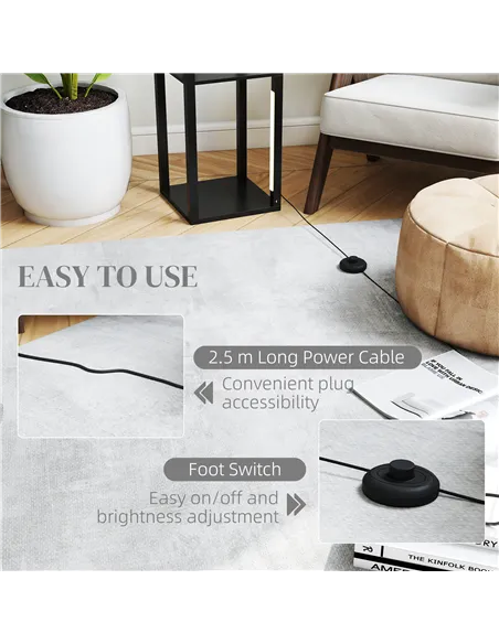 HOMCOM LED Floor Lamp with Shelves, Modern Dimmable Standing Lamp with 3 Brightness Levels and Foot Switch for Living Room, Bedr