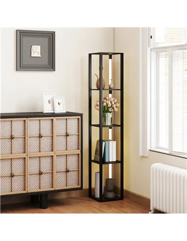 HOMCOM LED Floor Lamp with Shelves, Modern Dimmable Standing Lamp with 3 Brightness Levels and Foot Switch for Living Room, Bedr