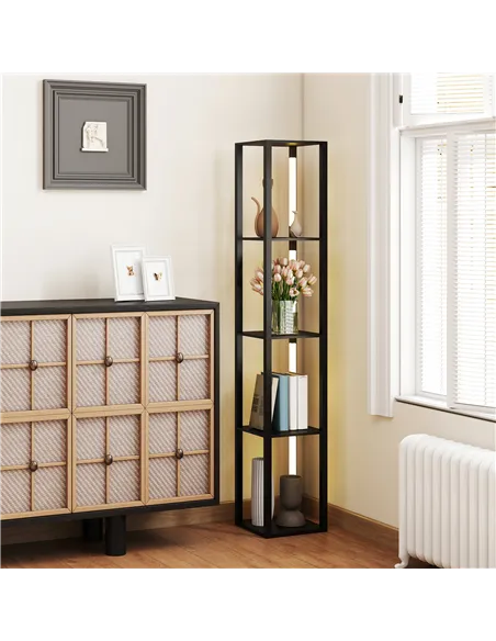 HOMCOM LED Floor Lamp with Shelves, Modern Dimmable Standing Lamp with 3 Brightness Levels and Foot Switch for Living Room, Bedr