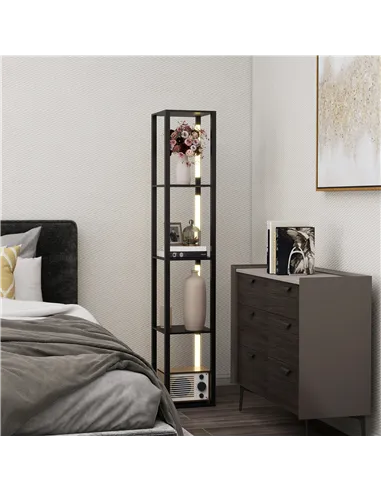 HOMCOM LED Floor Lamp with Shelves, Modern Dimmable Standing Lamp with 3 Brightness Levels and Foot Switch for Living Room, Bedr