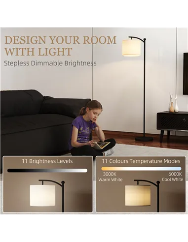 HOMCOM LED Floor Lamp, Stepless Dimmable Reading Standing Lamp with Magnetic Remote Control and 11 Colours Temperature & 11 Brig