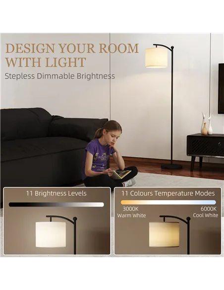 HOMCOM LED Floor Lamp, Stepless Dimmable Reading Standing Lamp with Magnetic Remote Control and 11 Colours Temperature & 11 Brig