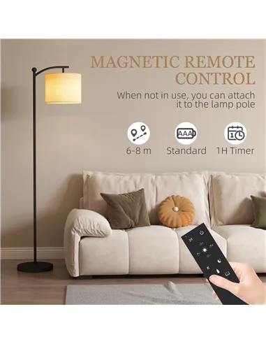 HOMCOM LED Floor Lamp, Stepless Dimmable Reading Standing Lamp with Magnetic Remote Control and 11 Colours Temperature & 11 Brig