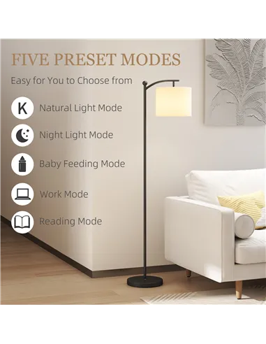 HOMCOM LED Floor Lamp, Stepless Dimmable Reading Standing Lamp with Magnetic Remote Control and 11 Colours Temperature & 11 Brig