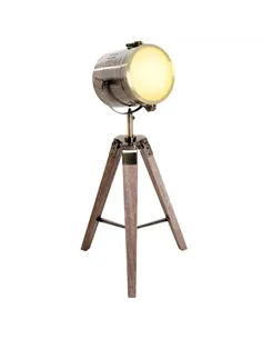 HOMCOM Vintage Tripod Table Desk Lamp Bedside Light Spotlight Brass Antique Searchlight Wooden Base