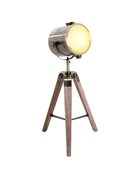 HOMCOM Vintage Tripod Table Desk Lamp Bedside Light Spotlight Brass Antique Searchlight Wooden Base