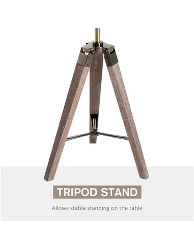 HOMCOM Vintage Tripod Table Desk Lamp Bedside Light Spotlight Brass Antique Searchlight Wooden Base