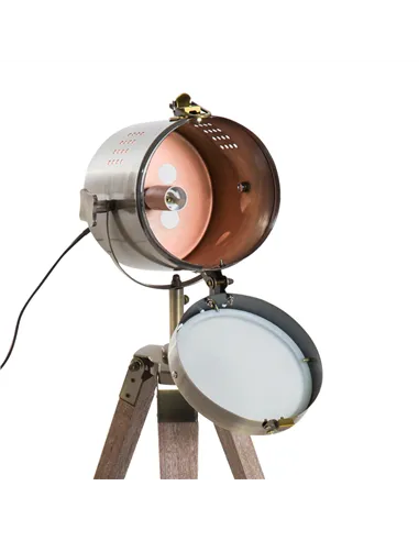 HOMCOM Vintage Tripod Table Desk Lamp Bedside Light Spotlight Brass Antique Searchlight Wooden Base