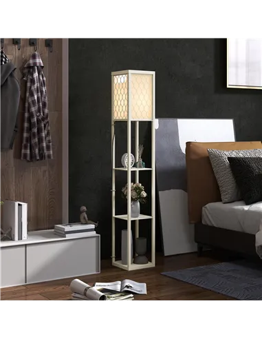 HOMCOM Three-Shelf Standing Lamp - Oak/White