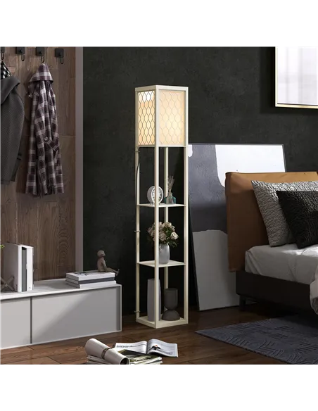 HOMCOM Three-Shelf Standing Lamp - Oak/White
