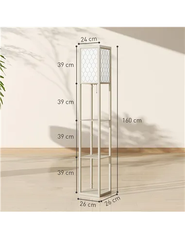 HOMCOM Three-Shelf Standing Lamp - Oak/White