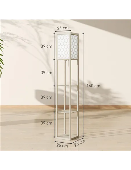 HOMCOM Three-Shelf Standing Lamp - Oak/White