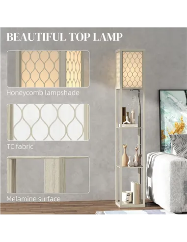 HOMCOM Three-Shelf Standing Lamp - Oak/White