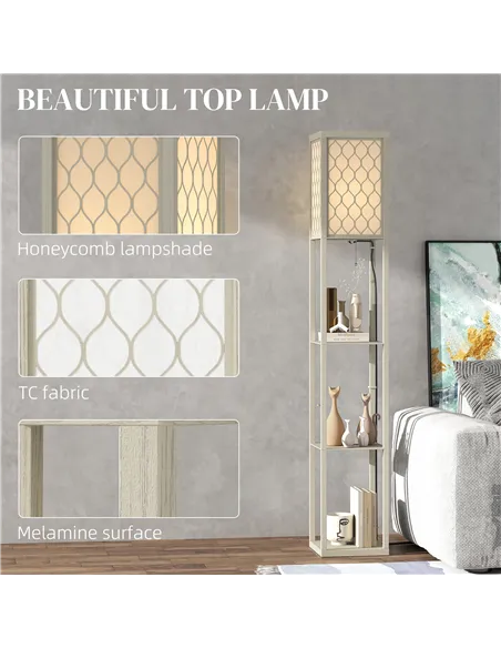 HOMCOM Three-Shelf Standing Lamp - Oak/White