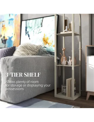 HOMCOM Three-Shelf Standing Lamp - Oak/White