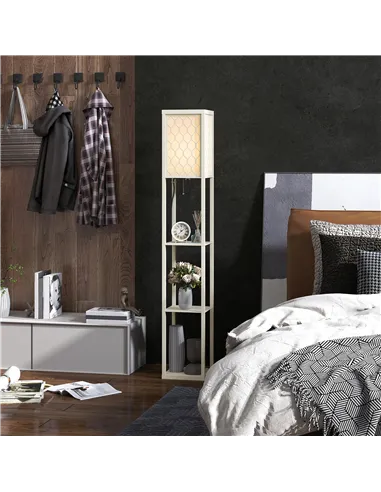 HOMCOM Three-Shelf Standing Lamp - Oak/White