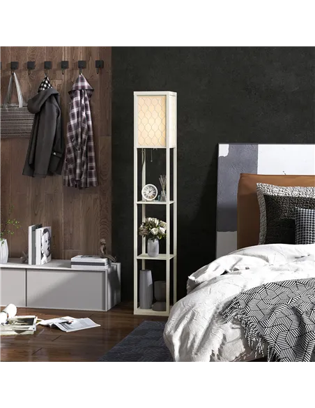 HOMCOM Three-Shelf Standing Lamp - Oak/White
