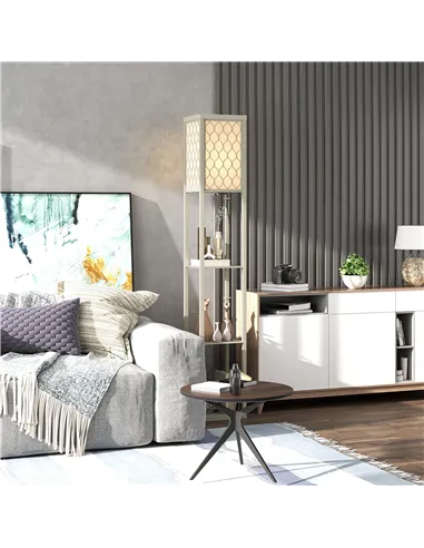 HOMCOM Three-Shelf Standing Lamp - Oak/White