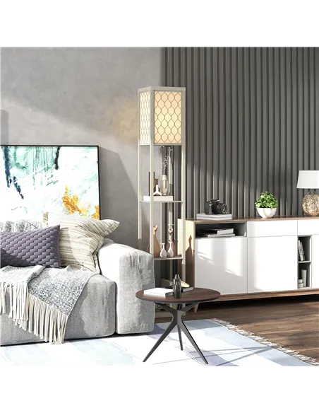 HOMCOM Three-Shelf Standing Lamp - Oak/White