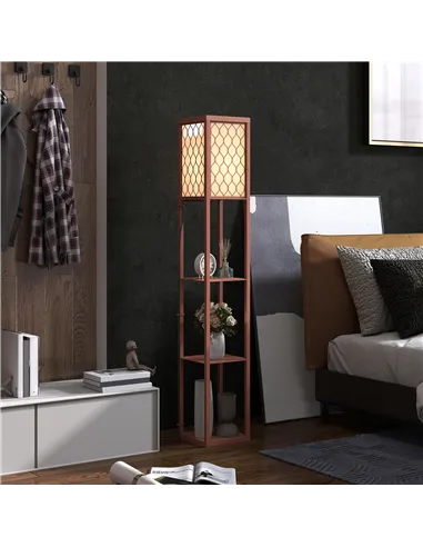 HOMCOM Three-Shelf Standing Lamp - Brown/White