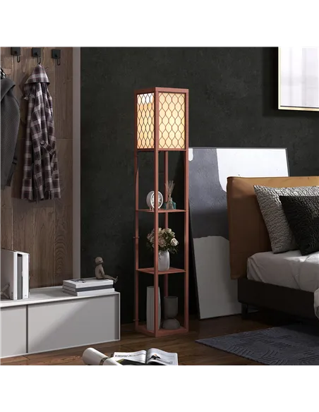 HOMCOM Three-Shelf Standing Lamp - Brown/White