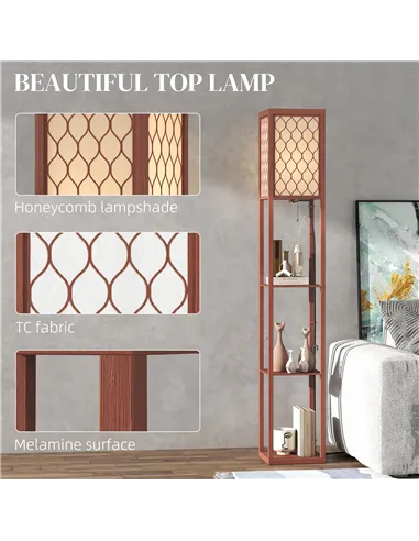 HOMCOM Three-Shelf Standing Lamp - Brown/White