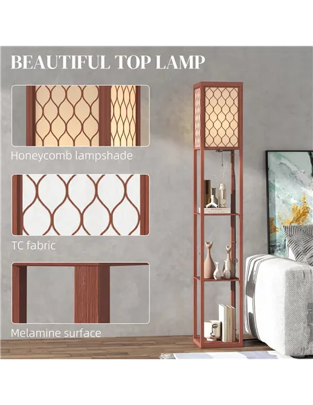 HOMCOM Three-Shelf Standing Lamp - Brown/White