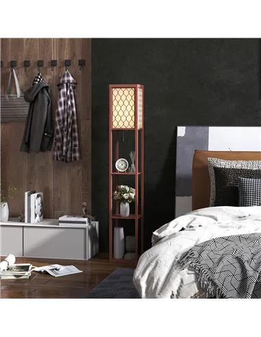 HOMCOM Three-Shelf Standing Lamp - Brown/White