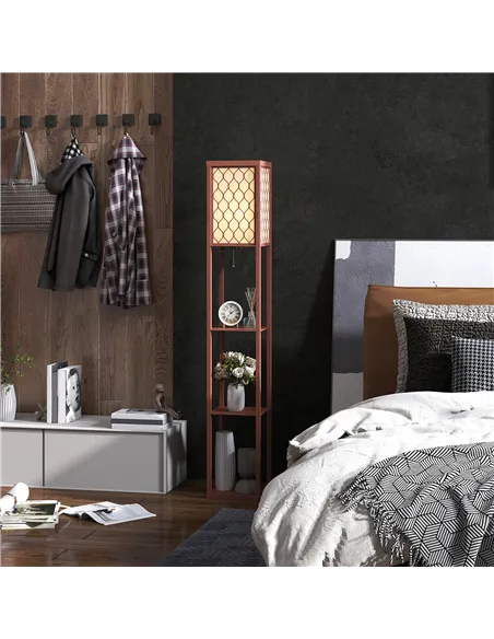 HOMCOM Three-Shelf Standing Lamp - Brown/White