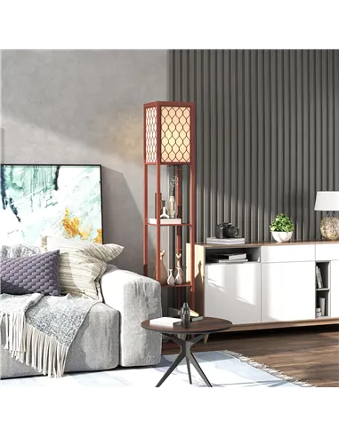 HOMCOM Three-Shelf Standing Lamp - Brown/White