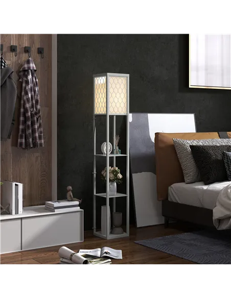 HOMCOM Three-Shelf Standing Lamp - Grey/White