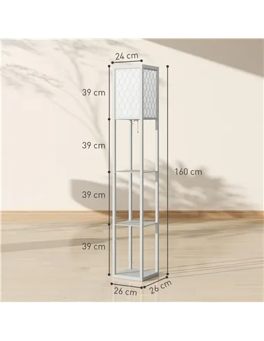 HOMCOM Three-Shelf Standing Lamp - Grey/White