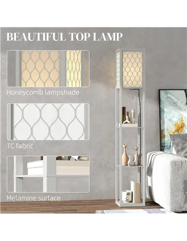 HOMCOM Three-Shelf Standing Lamp - Grey/White