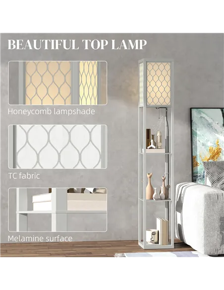 HOMCOM Three-Shelf Standing Lamp - Grey/White
