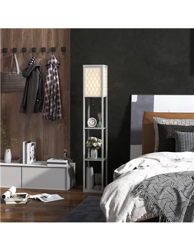 HOMCOM Three-Shelf Standing Lamp - Grey/White