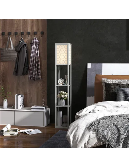 HOMCOM Three-Shelf Standing Lamp - Grey/White