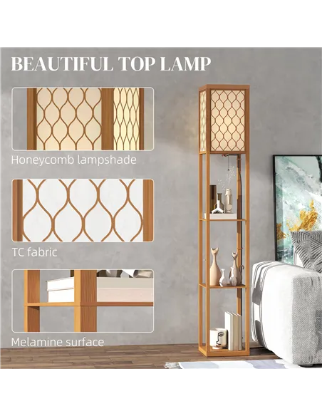 HOMCOM Three-Shelf Standing Lamp - Natural