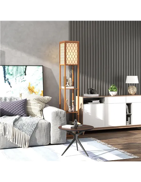 HOMCOM Three-Shelf Standing Lamp - Natural
