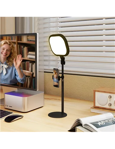 HOMCOM Selfie Light for Video Conference Lighting, Dimmable Desk Lamp with Stand Phone Holder, 5 Colour Modes & 10 Brightness Le