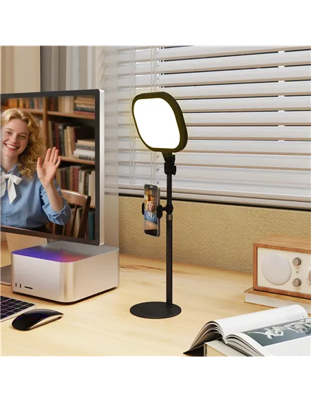HOMCOM Selfie Light for Video Conference Lighting, Dimmable Desk Lamp with Stand Phone Holder, 5 Colour Modes & 10 Brightness Le