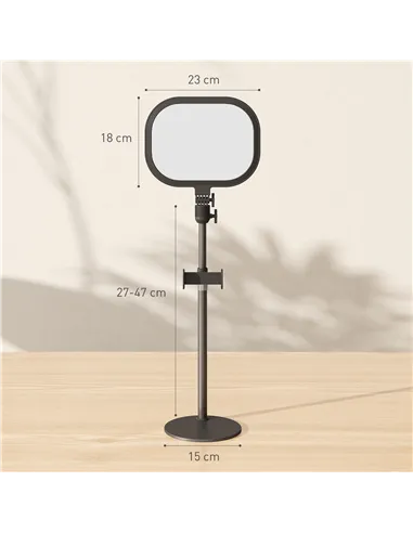 HOMCOM Selfie Light for Video Conference Lighting, Dimmable Desk Lamp with Stand Phone Holder, 5 Colour Modes & 10 Brightness Le