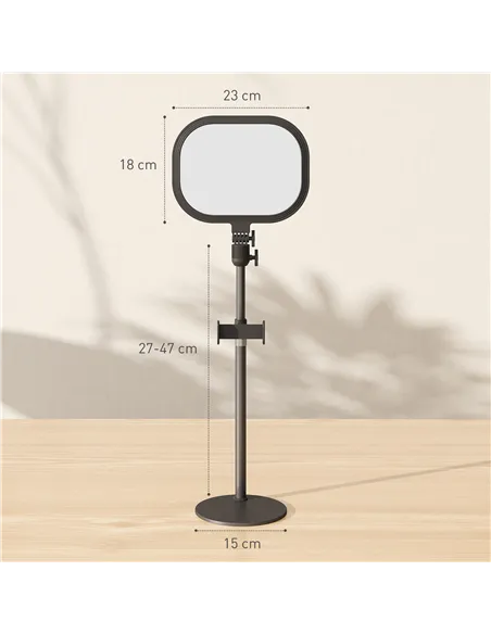 HOMCOM Selfie Light for Video Conference Lighting, Dimmable Desk Lamp with Stand Phone Holder, 5 Colour Modes & 10 Brightness Le