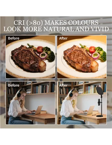 HOMCOM Selfie Light for Video Conference Lighting, Dimmable Desk Lamp with Stand Phone Holder, 5 Colour Modes & 10 Brightness Le