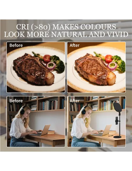 HOMCOM Selfie Light for Video Conference Lighting, Dimmable Desk Lamp with Stand Phone Holder, 5 Colour Modes & 10 Brightness Le