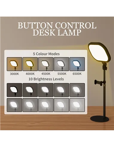 HOMCOM Selfie Light for Video Conference Lighting, Dimmable Desk Lamp with Stand Phone Holder, 5 Colour Modes & 10 Brightness Le